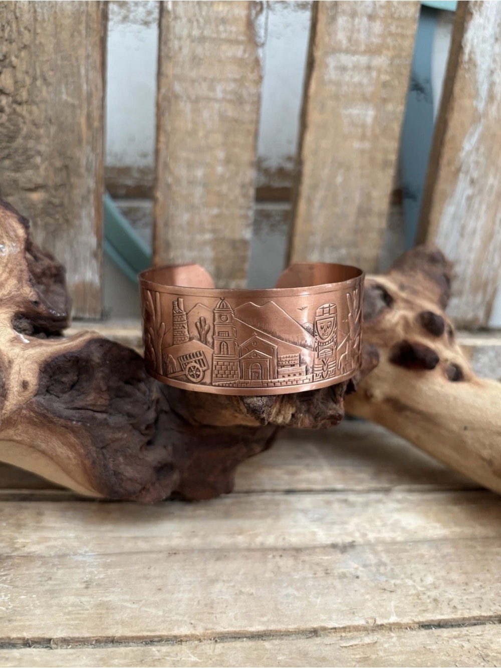 Solid Copper Cuff Bracelet Vintage Southwest Ornate Wide